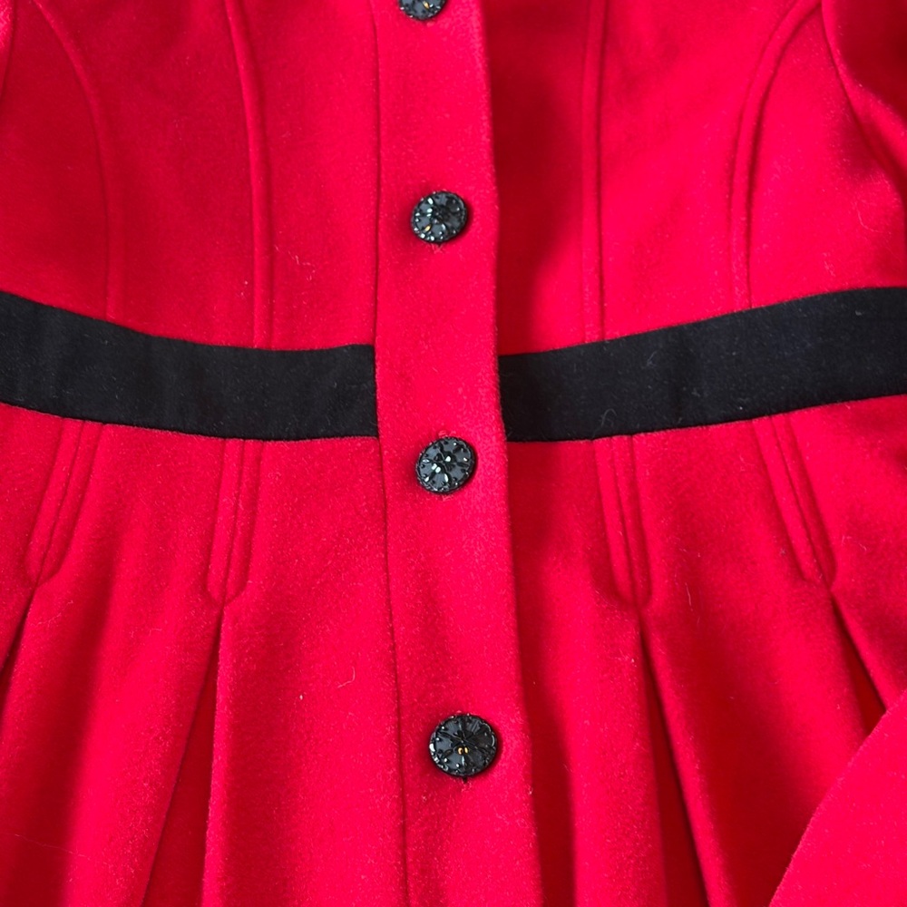 Rothschild Wool Velvet Hood Detail VTG Swing Peacoat Girls Sz 14 Scarlet Red NWT - Picture 2 of 16
